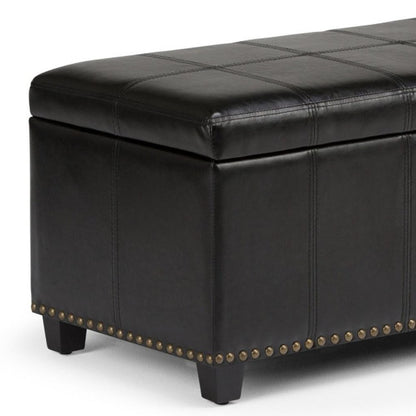 33" Brown and Espresso Faux Leather and Solid Wood Upholstered Storage Bench With Flip Top