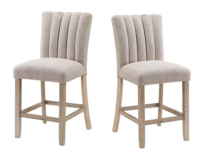 Set of Two 26" Beige And Natural Fabric And Wood Bar Height Bar Chairs