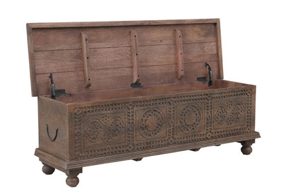 54" Brown Solid Wood Medallion Ottoman With Storage
