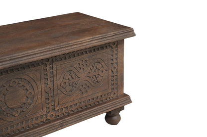 54" Brown Solid Wood Medallion Ottoman With Storage