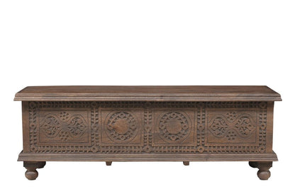 54" Brown Solid Wood Medallion Ottoman With Storage