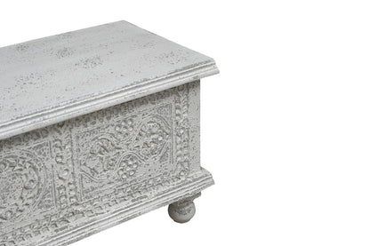 54" White Solid Wood Medallion Ottoman With Storage
