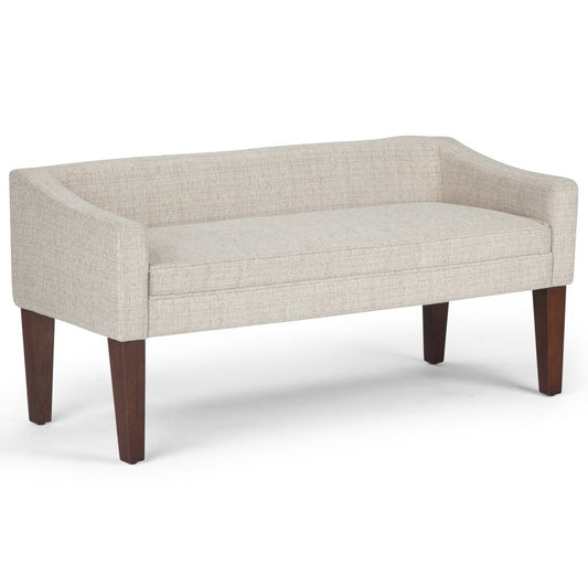 50" Beige and Brown Fabric and Wood Upholstered Bench