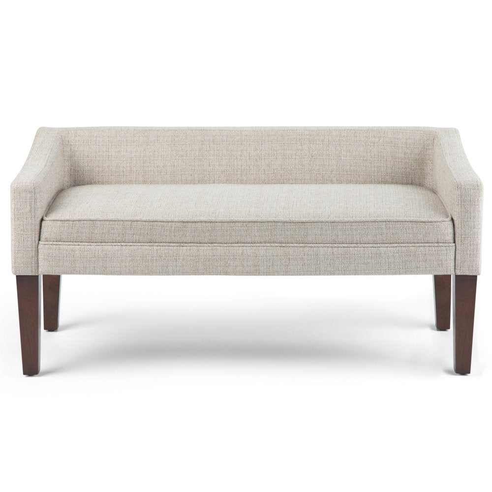 50" Beige and Brown Fabric and Wood Upholstered Bench
