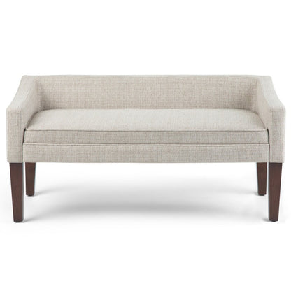 50" Beige and Brown Fabric and Wood Upholstered Bench