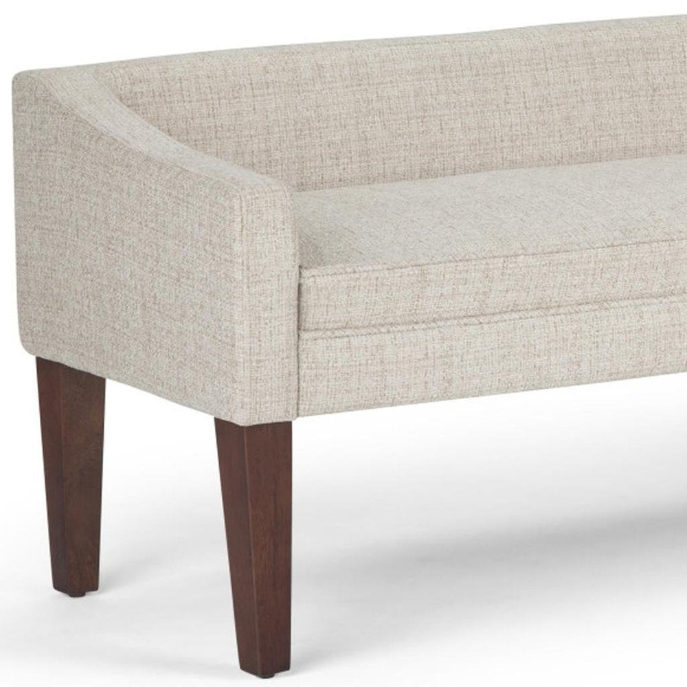 50" Beige and Brown Fabric and Wood Upholstered Bench