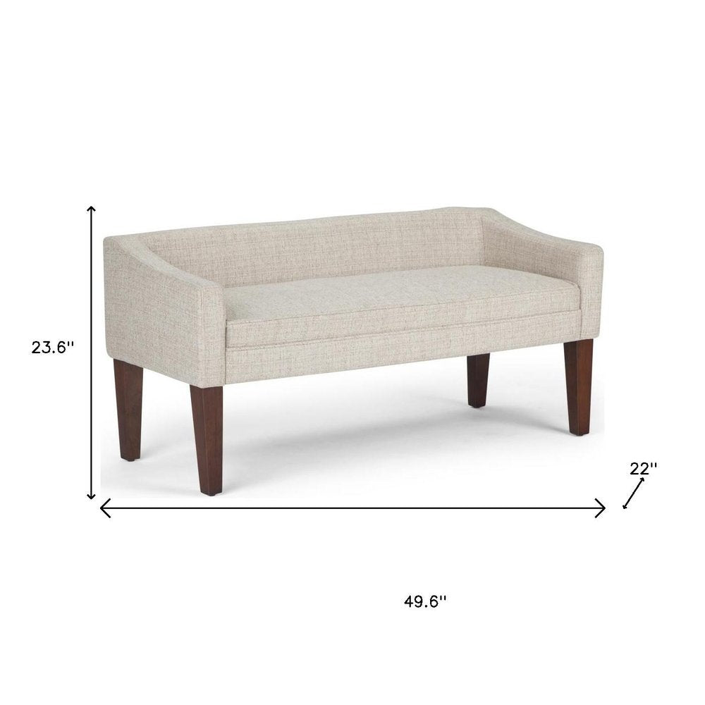 50" Beige and Brown Fabric and Wood Upholstered Bench