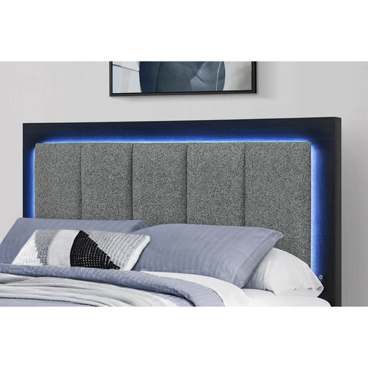 Black and Gray Wood And Upholstery Upholstered King Bed Frame With USB And Drawers With Drawer, Shelve Storage
