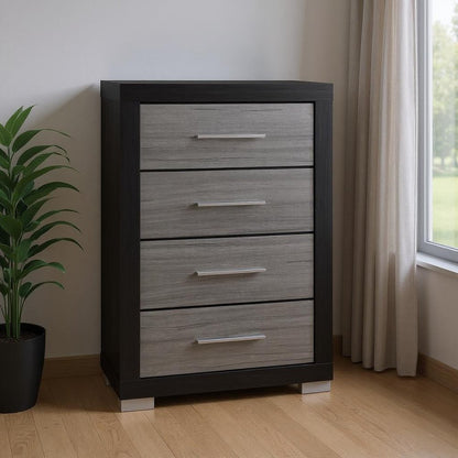 31" Black And Gray Wood Four Drawer Dresser