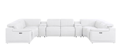 White Leather Modular U Shaped Eight Piece Corner Sectional With Console