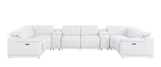 White Leather Modular U Shaped Eight Piece Corner Sectional With Console