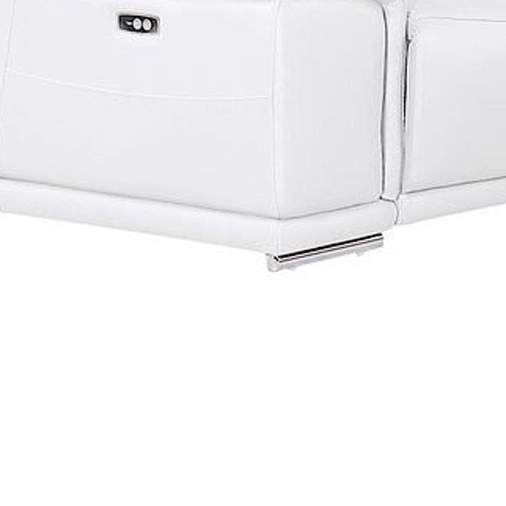 White Leather Power Reclining U Shaped Ten Piece Corner Sectional With Console