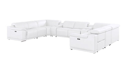 White Leather Power Reclining U Shaped Ten Piece Corner Sectional With Console