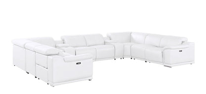 White Leather Power Reclining U Shaped Ten Piece Corner Sectional With Console
