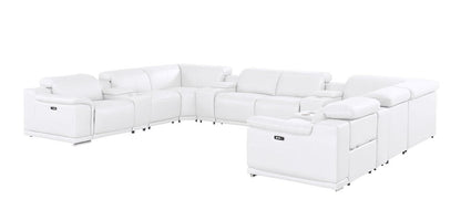 White Leather Power Reclining U Shaped Twelve Piece Corner Sectional With Console