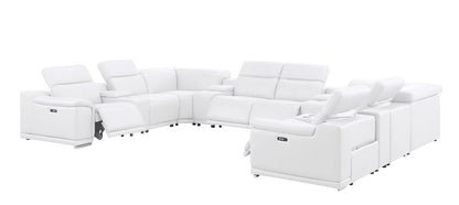 White Leather Power Reclining U Shaped Twelve Piece Corner Sectional With Console