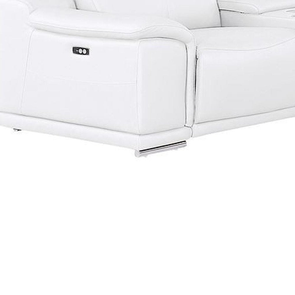White Leather Power Reclining U Shaped Twelve Piece Corner Sectional With Console
