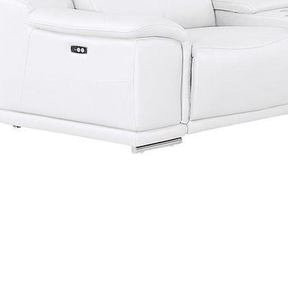 White Leather Power Reclining U Shaped Twelve Piece Corner Sectional With Console