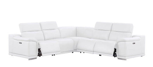 White Leather Power Reclining L Shaped Five Piece Corner Sectional