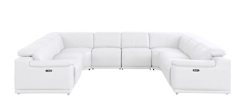 White Leather Power Reclining U Shaped Eight Piece Corner Sectional