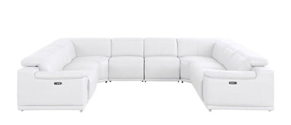 White Leather Power Reclining U Shaped Eight Piece Corner Sectional