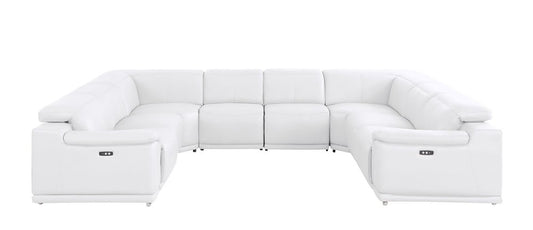 White Leather Power Reclining U Shaped Eight Piece Corner Sectional