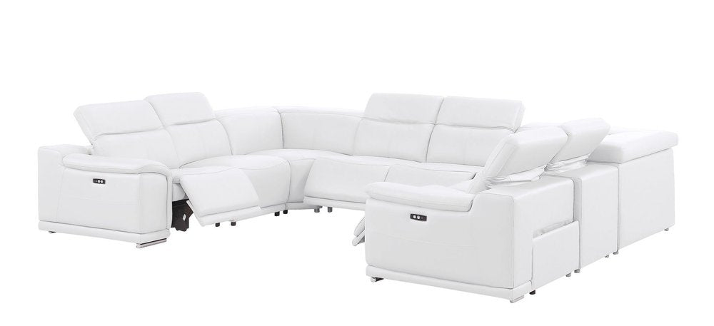 White Leather Power Reclining U Shaped Eight Piece Corner Sectional