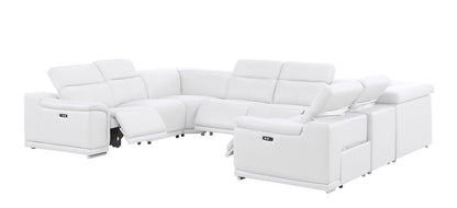 White Leather Power Reclining U Shaped Eight Piece Corner Sectional