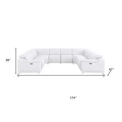 White Leather Power Reclining U Shaped Eight Piece Corner Sectional