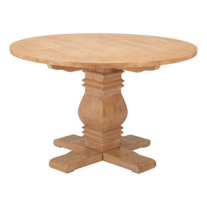 48" Brown Solid Wood Pedestal Base Round Top Dining Table