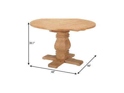 48" Brown Solid Wood Pedestal Base Round Top Dining Table