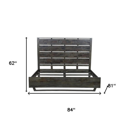 Dark Brown Slat Back Solid Wood King Bed Frame