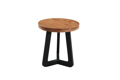 Set Of Two Natural and Black Solid Wood and Iron Round Cross Legs Coffee Table