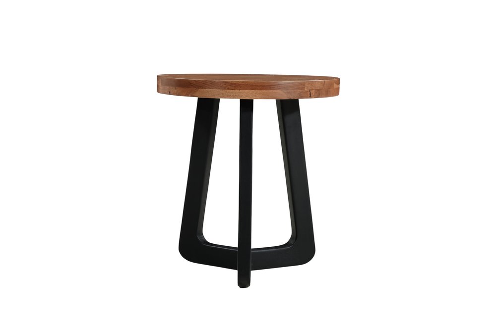 Set Of Two Natural and Black Solid Wood and Iron Round Cross Legs Coffee Table