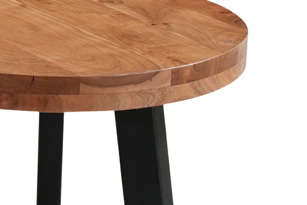 Set Of Two Natural and Black Solid Wood and Iron Round Cross Legs Coffee Table