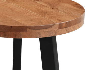 Set Of Two Natural and Black Solid Wood and Iron Round Cross Legs Coffee Table