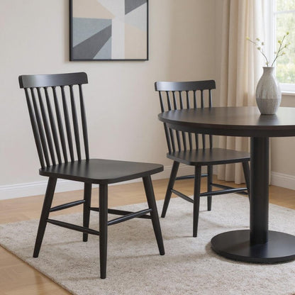 Set of Two Black Aluminum Slat Back Dining Side Chairs