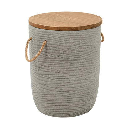 14" Natural and Gray Solid Wood and Faux Concrete Round Outdoor Side Table