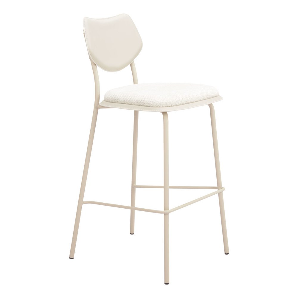 Set of Four 30" Light Gray Fabric And Faux Leather And Steel Bar Height Bar Chairs