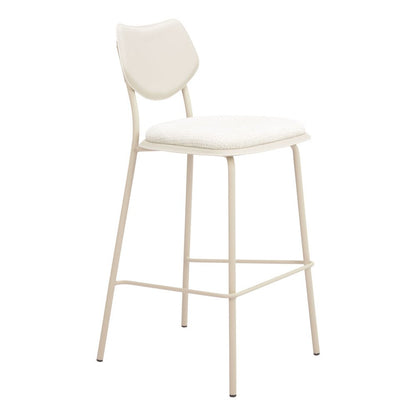 Set of Four 30" Light Gray Fabric And Faux Leather And Steel Bar Height Bar Chairs