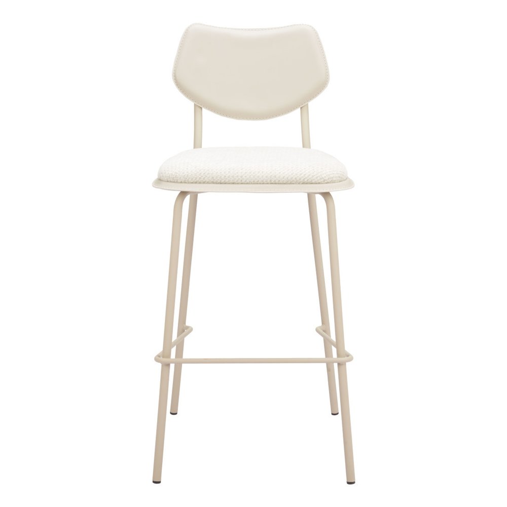 Set of Four 30" Light Gray Fabric And Faux Leather And Steel Bar Height Bar Chairs