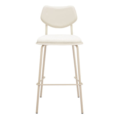 Set of Four 30" Light Gray Fabric And Faux Leather And Steel Bar Height Bar Chairs
