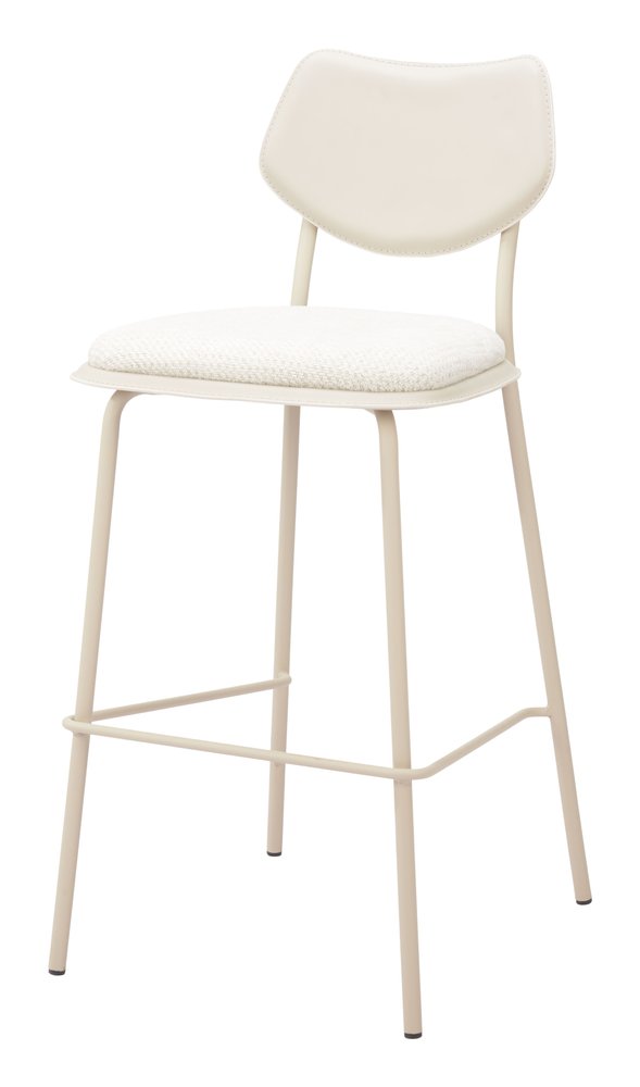 Set of Four 30" Light Gray Fabric And Faux Leather And Steel Bar Height Bar Chairs