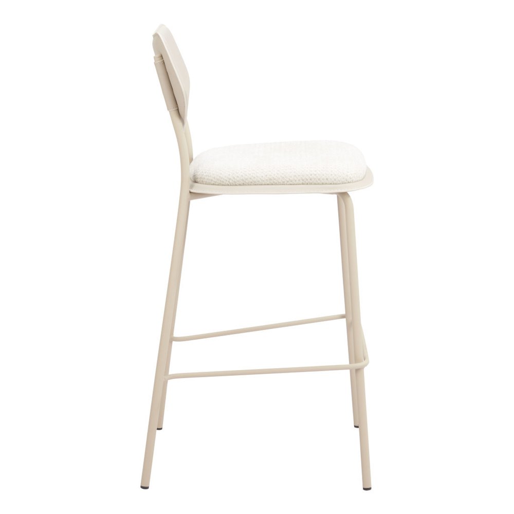 Set of Four 30" Light Gray Fabric And Faux Leather And Steel Bar Height Bar Chairs