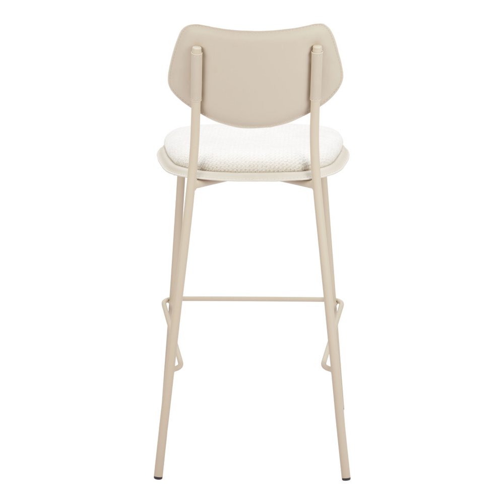 Set of Four 30" Light Gray Fabric And Faux Leather And Steel Bar Height Bar Chairs
