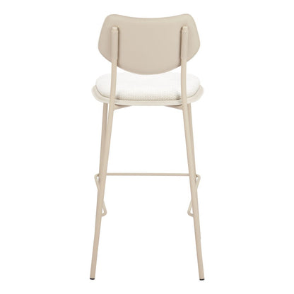 Set of Four 30" Light Gray Fabric And Faux Leather And Steel Bar Height Bar Chairs