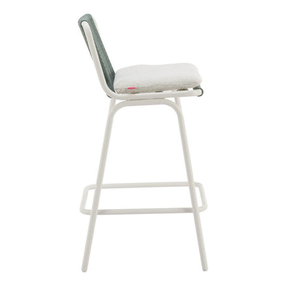 Set of Two White and Green Woven Back And Aluminum Counter Height Bar Chairs