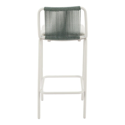 Set of Two White and Green Woven Back And Aluminum Counter Height Bar Chairs
