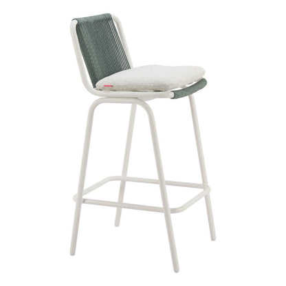 Set of Two White and Green Woven Back And Aluminum Counter Height Bar Chairs