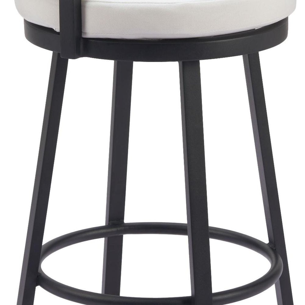 31" Black Natural And White Woven Aluminum And Rattan Low Back Outdoor Bar Height Chair